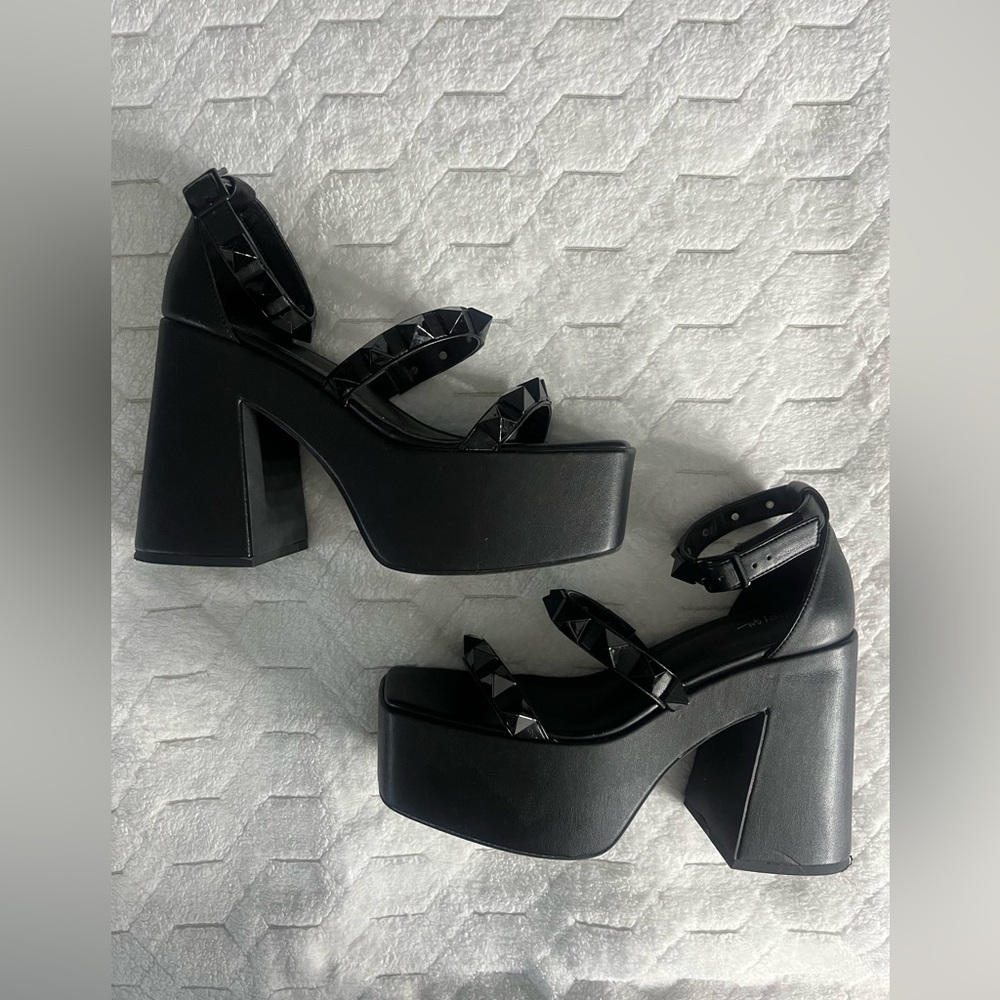 Black studded platform heels